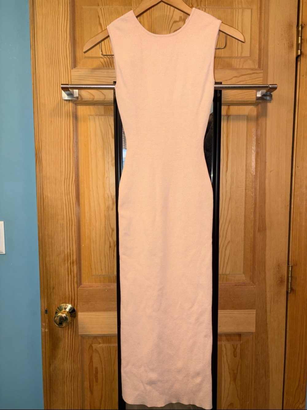 Zara Backless Knit  Bodycon Pastel Peach Maxi Dress Sz XS